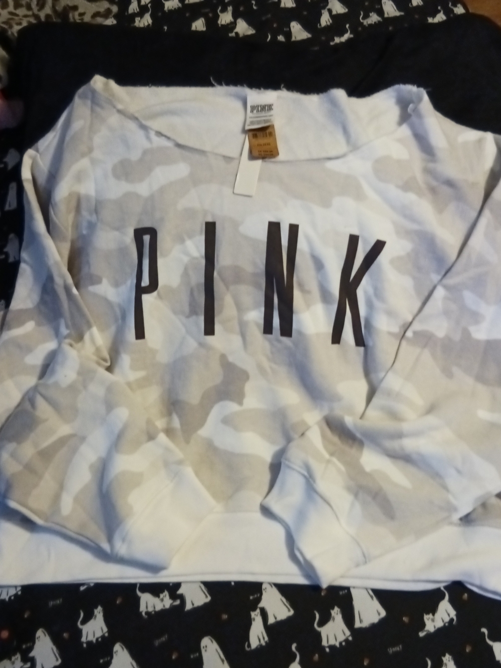 PINK Victoria's Secret White Pullover Sweatshirt with Black Logo